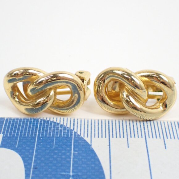 Vintage Christian Dior “Love Knot” Clip On Earrings Gold Plated Signed - Picture 1 of 4